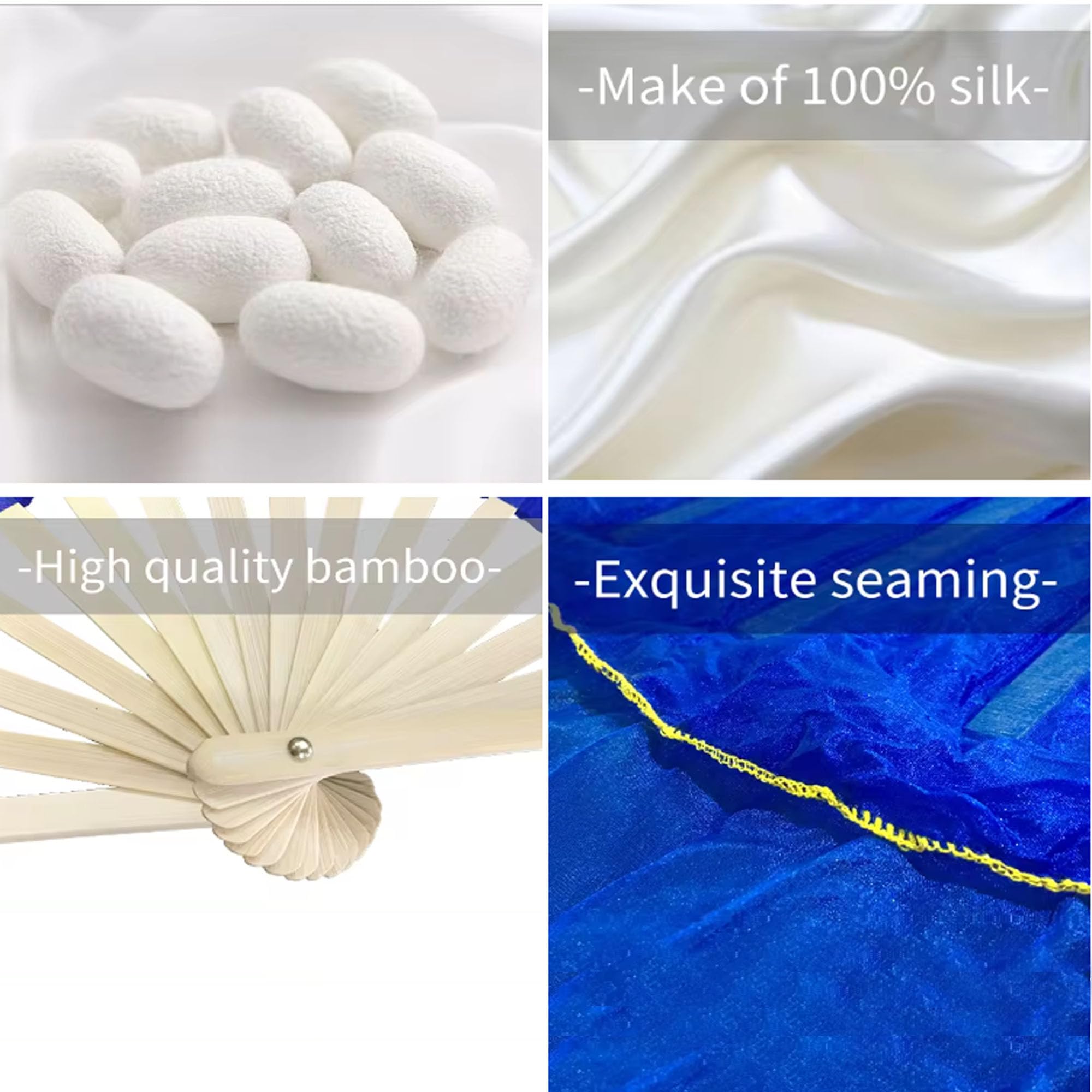 Handmade Silk Belly Dance Fan Veils - Long Bamboo Fans for Women Performers | Stage & Practice Use