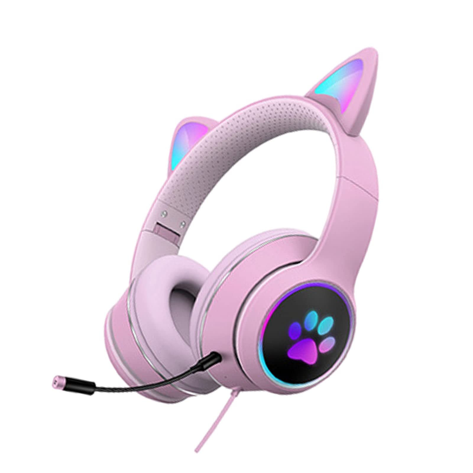 Baoblaze Wired Over-Ear Gaming Headphones with 3.5mm Jack, RGB LED Lights, 40mm Drivers & Noise Cancellation - Foldable Design for PC, Laptop, Tablet, Phone - Perfect for Gaming, Music & Online Classes (Pink)