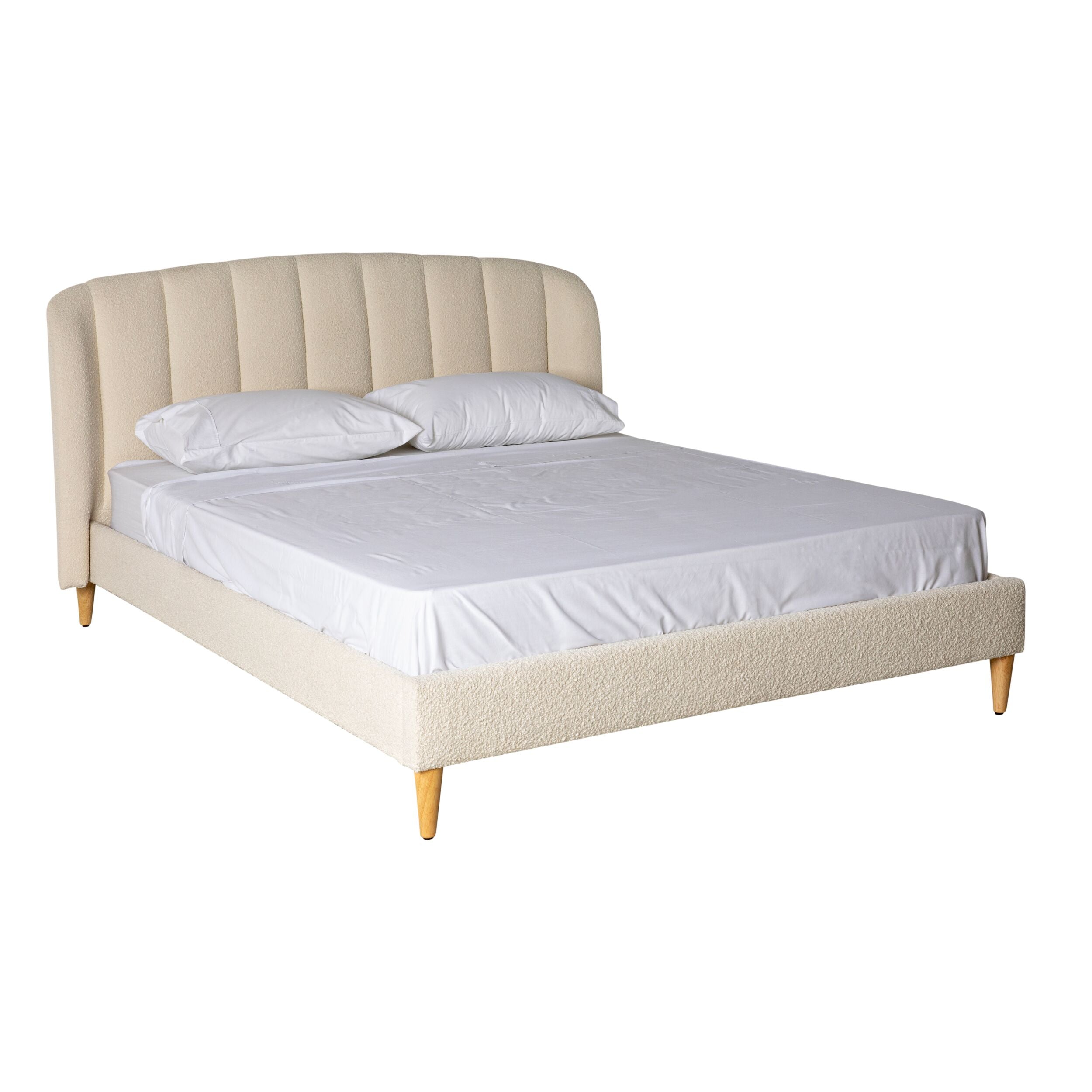 Boucle Upholstered Queen Size Bed Frame - Modern Fabric Platform Bed with Solid Wood Legs for Bedroom Decor | Perfect for Master Bedroom, Guest Room, and Apartment Living