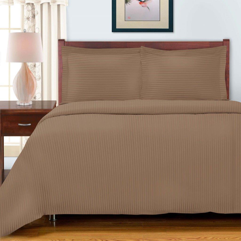 Luxury Egyptian Cotton 600 Thread Count Duvet Cover Set - Queen Size, Striped Design for Bedroom Decor | Soft & Breathable Bedding Set for Hotels, Guest Rooms & Master Bedrooms