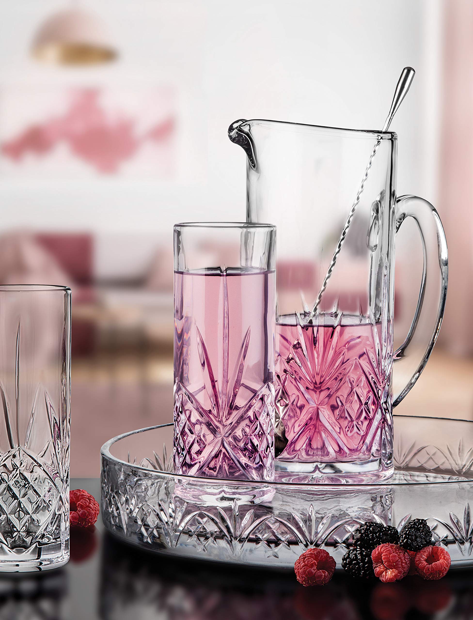 Godinger 34oz Glass Beverage Pitcher - Dublin Collection, Cocktail & Water Carafe for Bar Mixing, Entertaining & Home Use