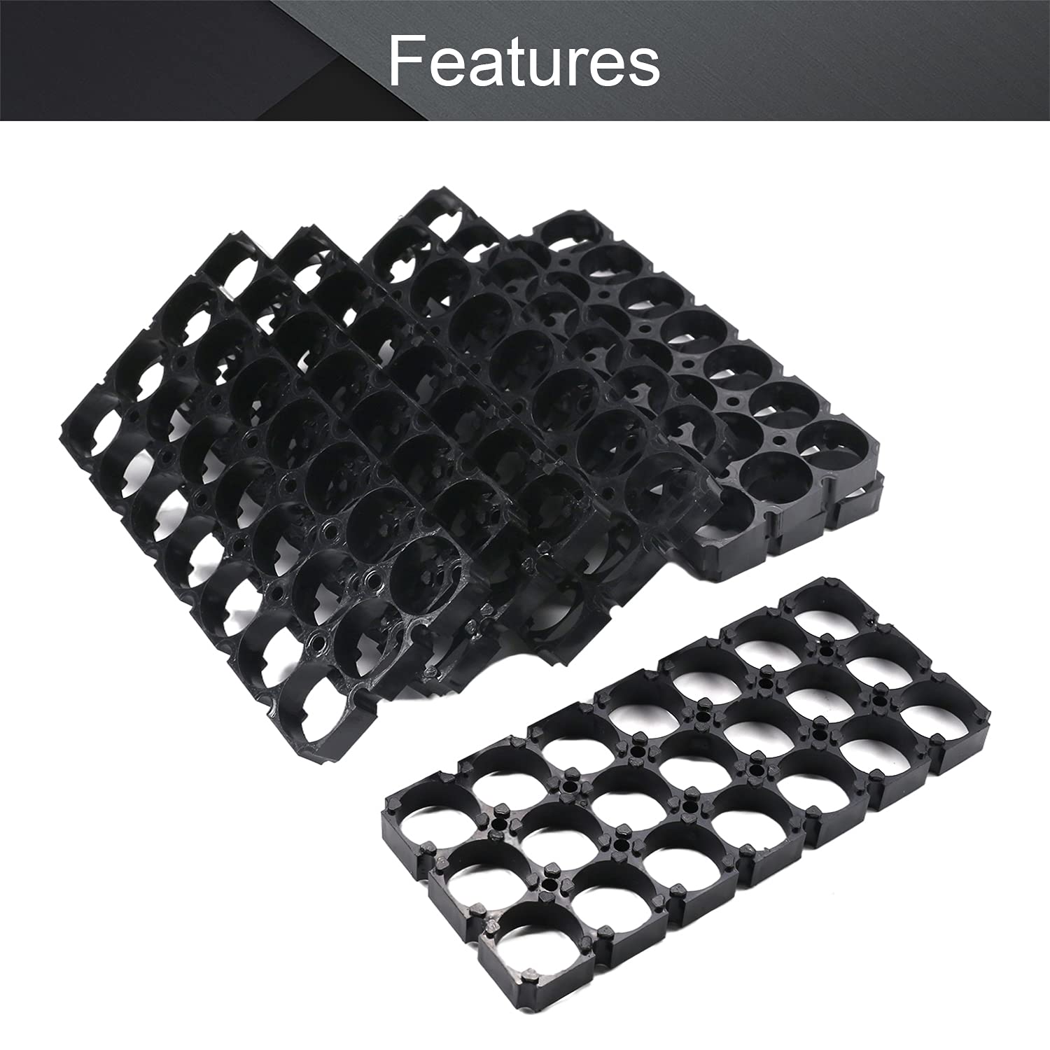 Fielect 10Pcs 3x7 Cell Spacer 18650 Lithium Battery Plastic Holder Bracket - 18.5mm Hole Diameter for DIY Battery Pack, Power Tools, Solar Energy Storage & Electric Vehicles