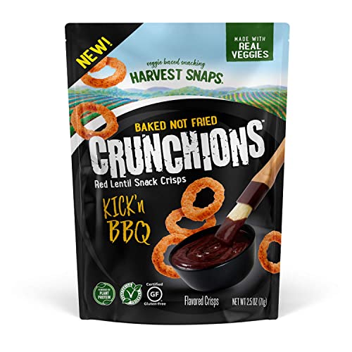 Harvest Snaps Crunchy Loops CRUNCHIONS Baked Red Lentil Snacks - 2.5oz (Kick'n BBQ Flavor) | Healthy Vegan Gluten-Free Snack for Parties, Road Trips & Office Breaks