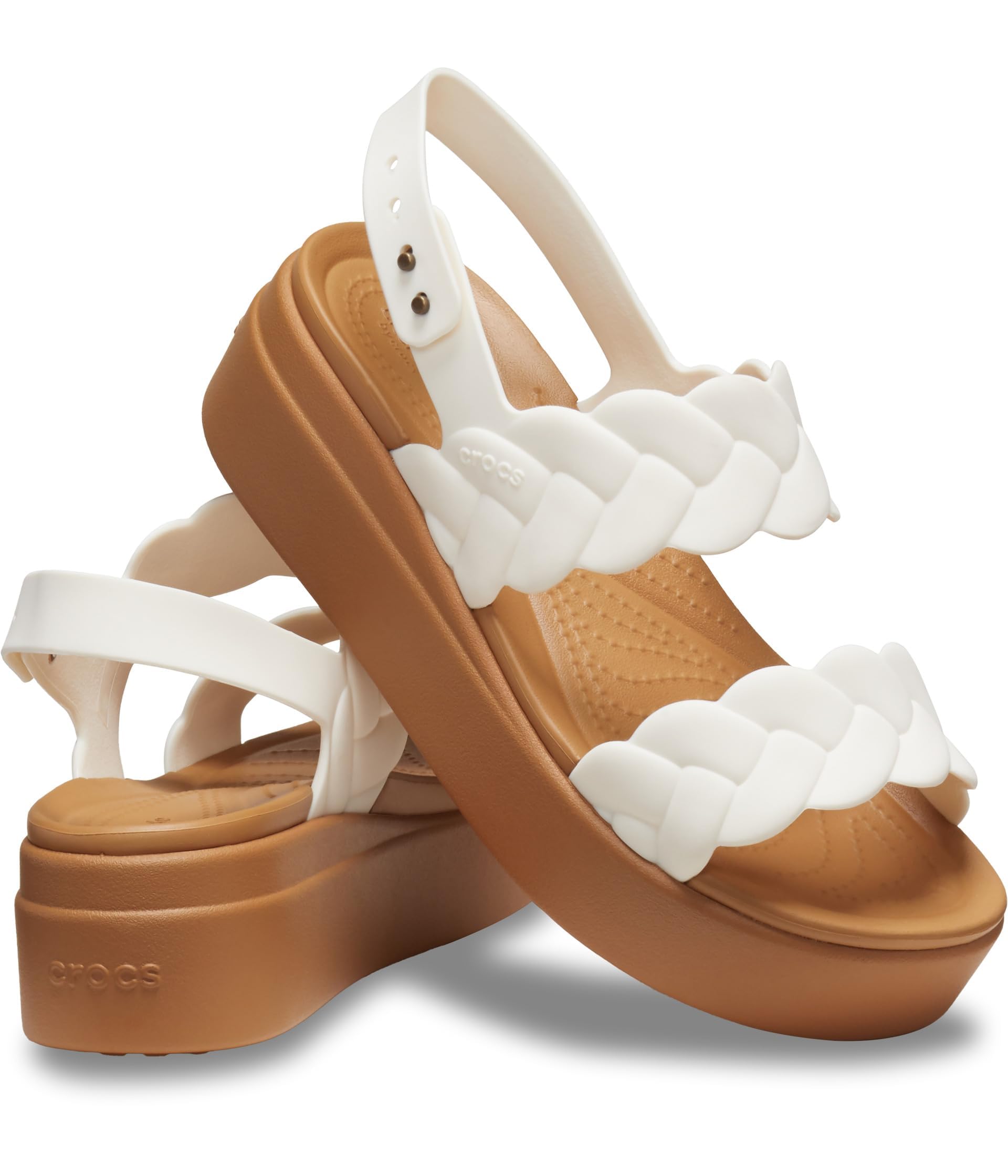 Crocs Women's Brooklyn Low Wedge Sandals - Comfortable Slip-On Casual Shoes for Women | Lightweight & Cushioned Walking Sandals | Perfect for Beach, Pool, and Summer Outfits (Chalk Woven, Size 7)
