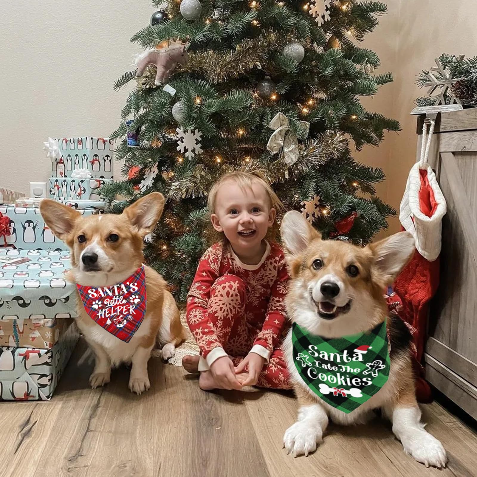 4 Pack Christmas Dog Bandanas - Classic Plaid Holiday Pet Scarf for Medium & Large Dogs - Perfect for Xmas Photos, Parties & Festive Gift Giving