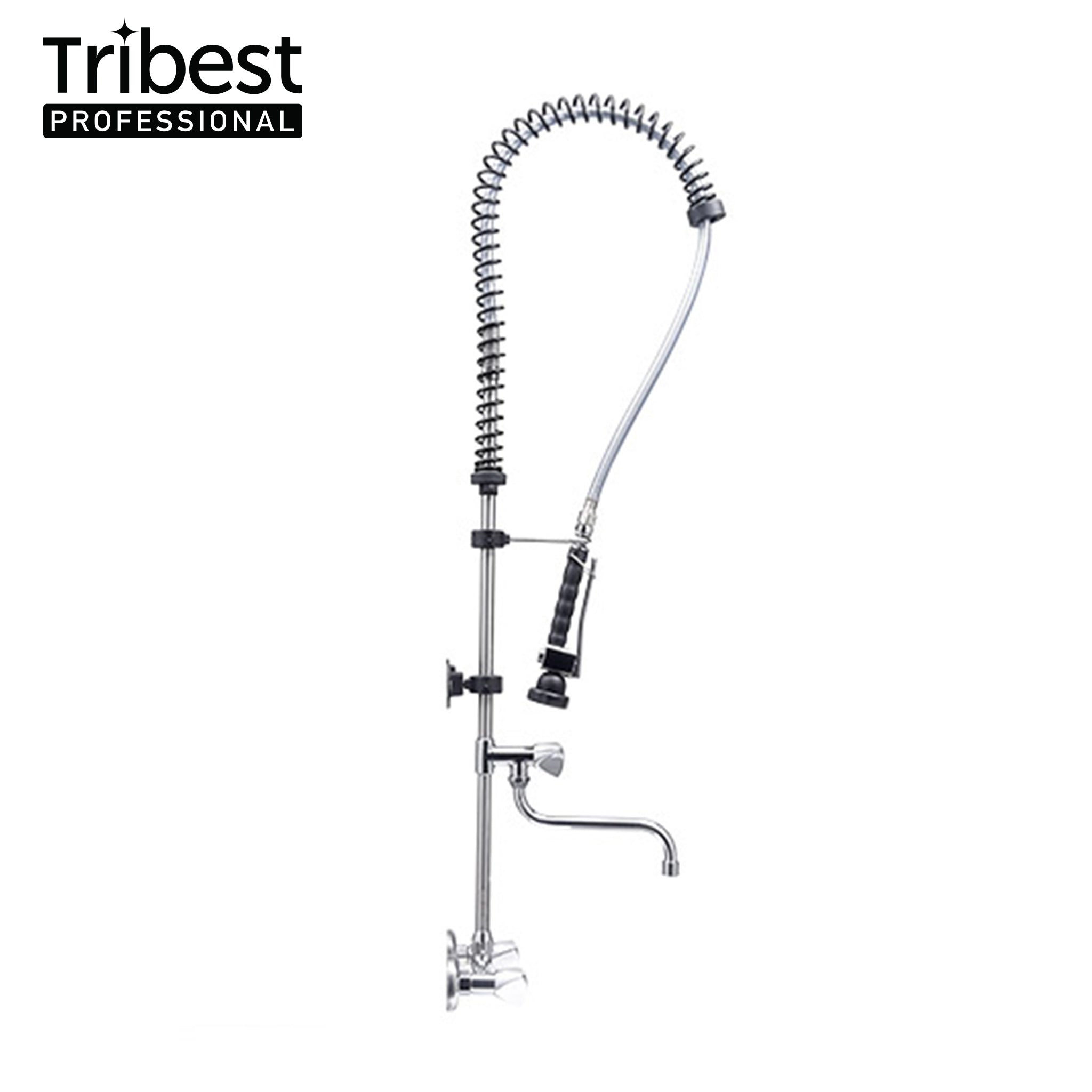 Cancan® MT04 Wall Mounted Pre Rinse Faucet with Intermediate Tap - Commercial Kitchen Sink Sprayer for Restaurants, Bars & Food Service Areas