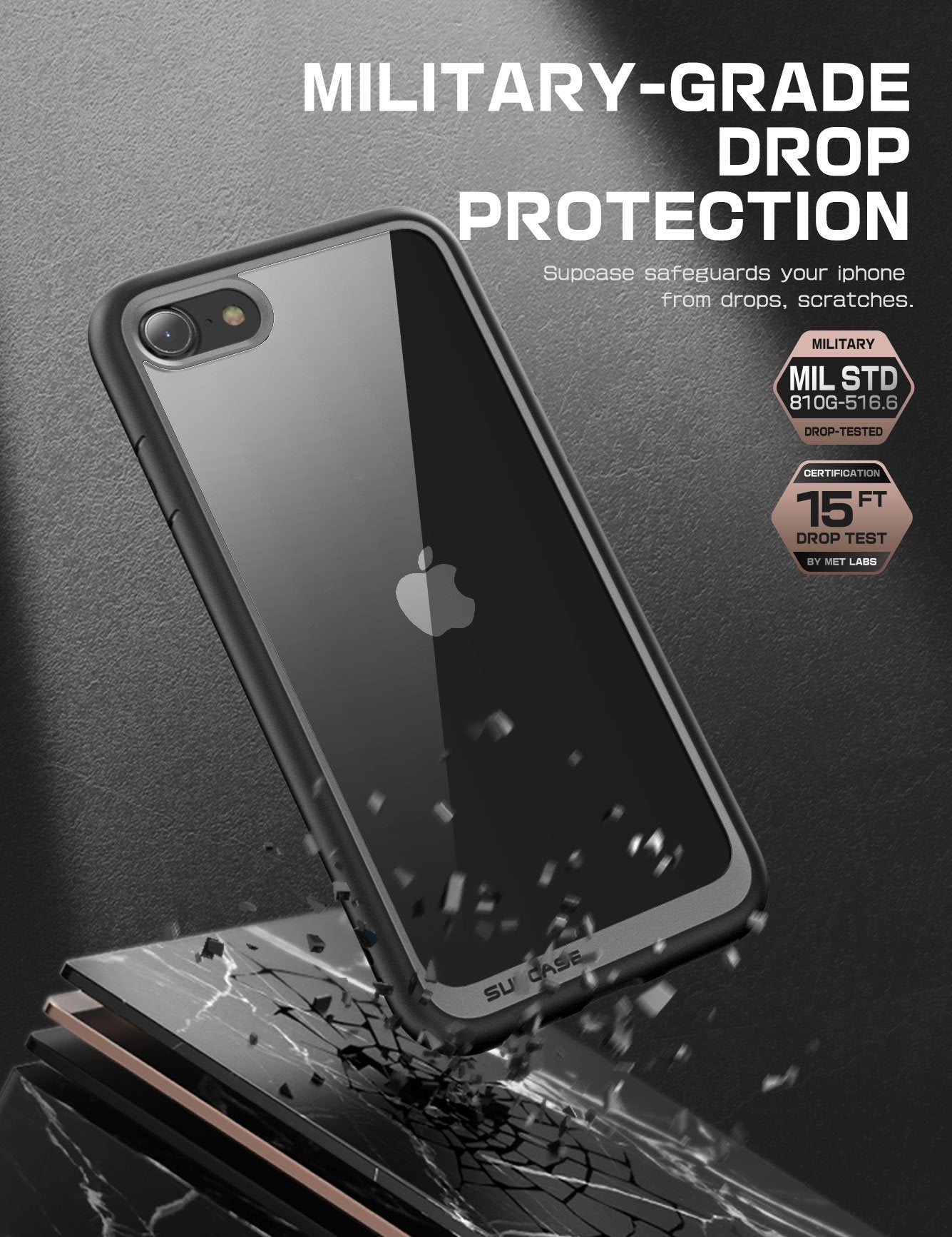 Apple iPhone SE (2020/2022) Case - SupCase Unicorn Beetle Style Slim Protective Cover with Clear Back & Black Bumper - Perfect for Everyday Use, Work, and Outdoor Activities