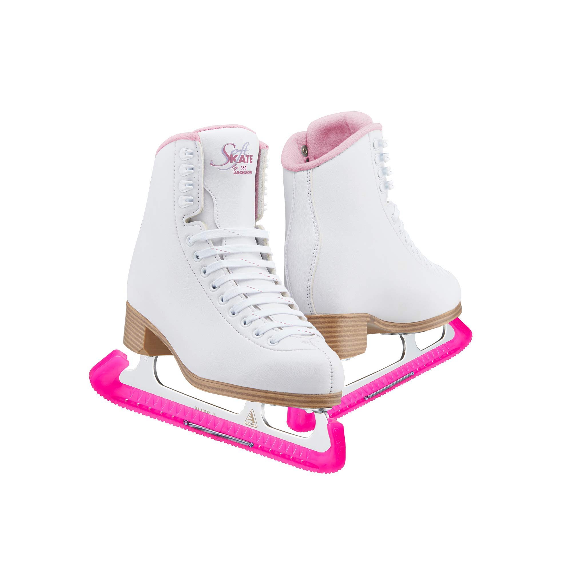 Jackson Classic 380 Women's Figure Skates - Medium Width Pink Ice Skates Size 8 with Skate Guard - Perfect for Recreational Skating & Ice Dancing