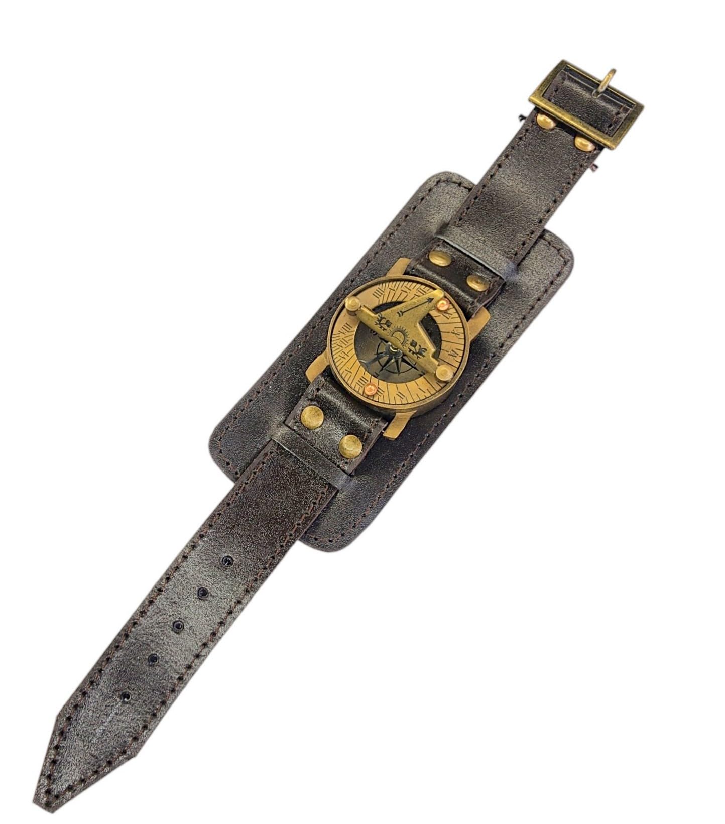 Premium Nautical Sundial Watch - Handmade Brass Wrist Watch with Functional Sundial Compass | Perfect for Sailing, Hiking & Outdoor Adventures
