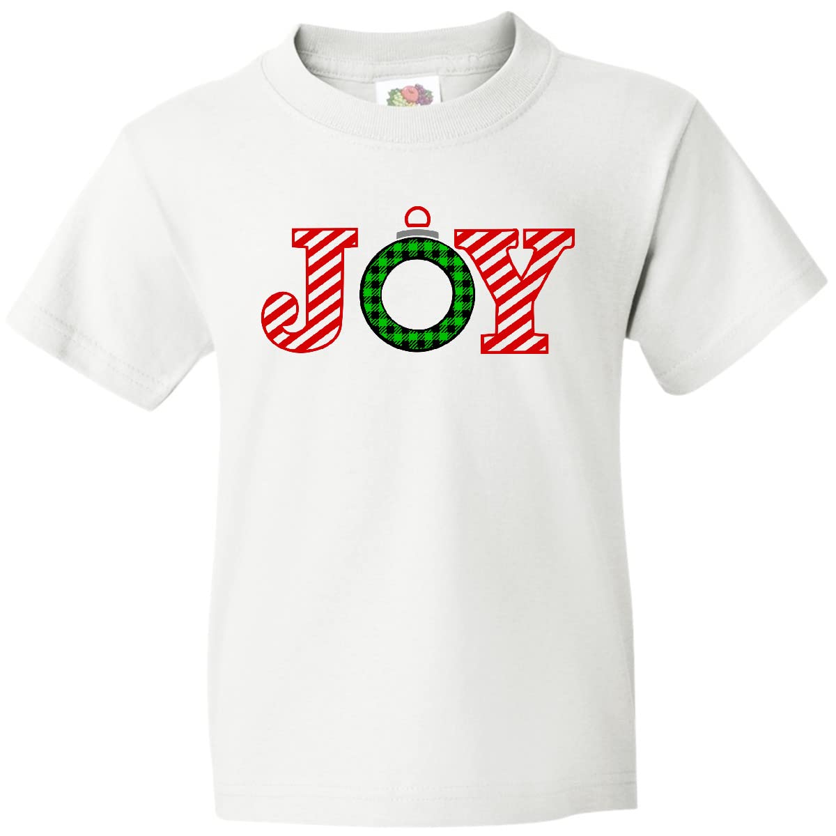 Inktastic Joy Christmas Ornament with Candy Cane Stripes Youth T-Shirt - Festive Holiday Gift for Kids & Teens, Perfect for Christmas Parties & Family Gatherings