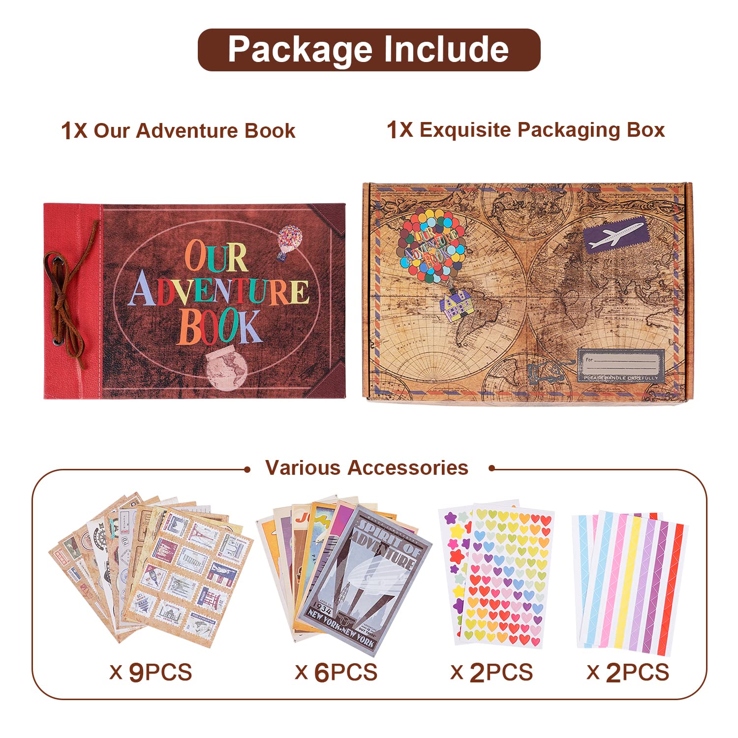 Vintage Leather Adventure Scrapbook Album - 11.6 x 7.5 Inch Up Themed Wedding Anniversary Gift, Valentine's Day Present, Retro Craft Cardstock Journal with 40 Pages - Perfect for Couples Memory Book, Travel Journaling & DIY Photo Album Projects