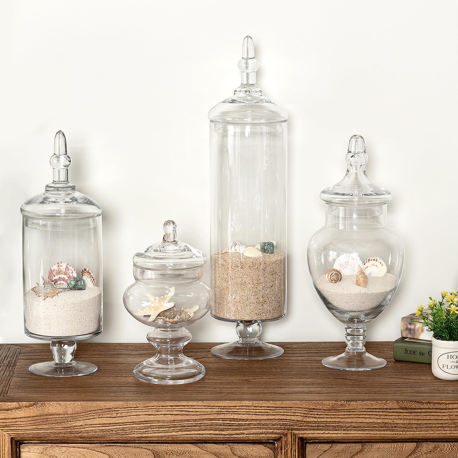MyGift 4-Piece Clear Glass Apothecary Jar Set with Airtight Lids - Perfect for Bathroom Storage, Candy Buffet Display, Wedding Centerpiece Decor & Kitchen Pantry Organization