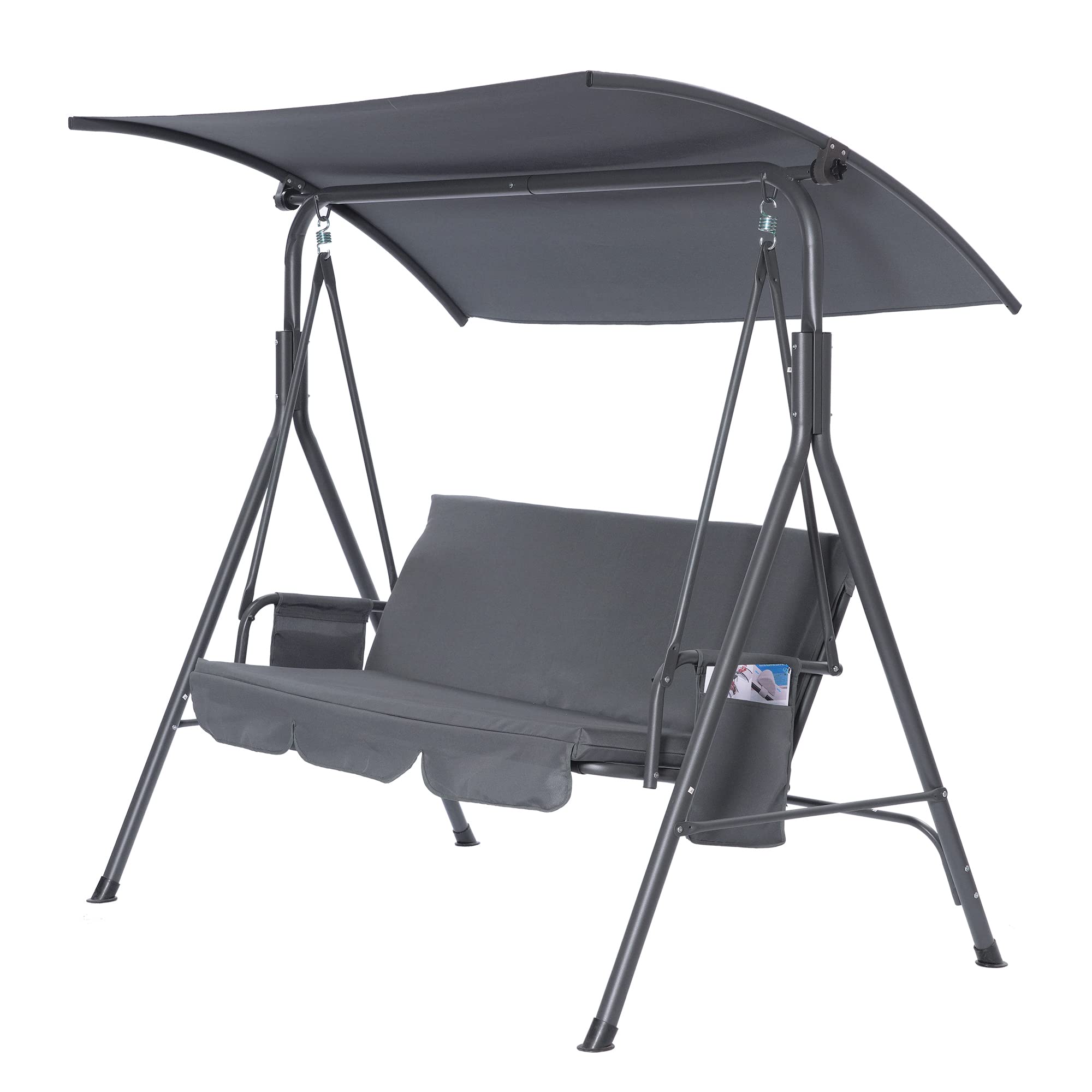 3-Seat Patio Glider Swing Chair with Stand - Outdoor Porch Lawn Swing with Removable Cushion & Adjustable Canopy - Perfect for Backyard, Garden, and Deck Relaxation