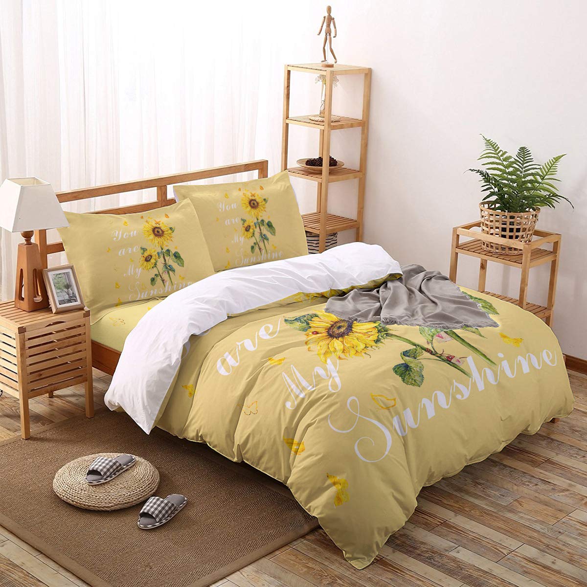 4-Piece Full Size Duvet Cover Set - Farmhouse Sunflower & Butterfly Design, Soft Luxury Yellow Bedding (1 Duvet Cover + 1 Sheet + 2 Pillowcases) | Perfect for Guest Rooms, Master Bedrooms & Cozy Farmhouse Decor
