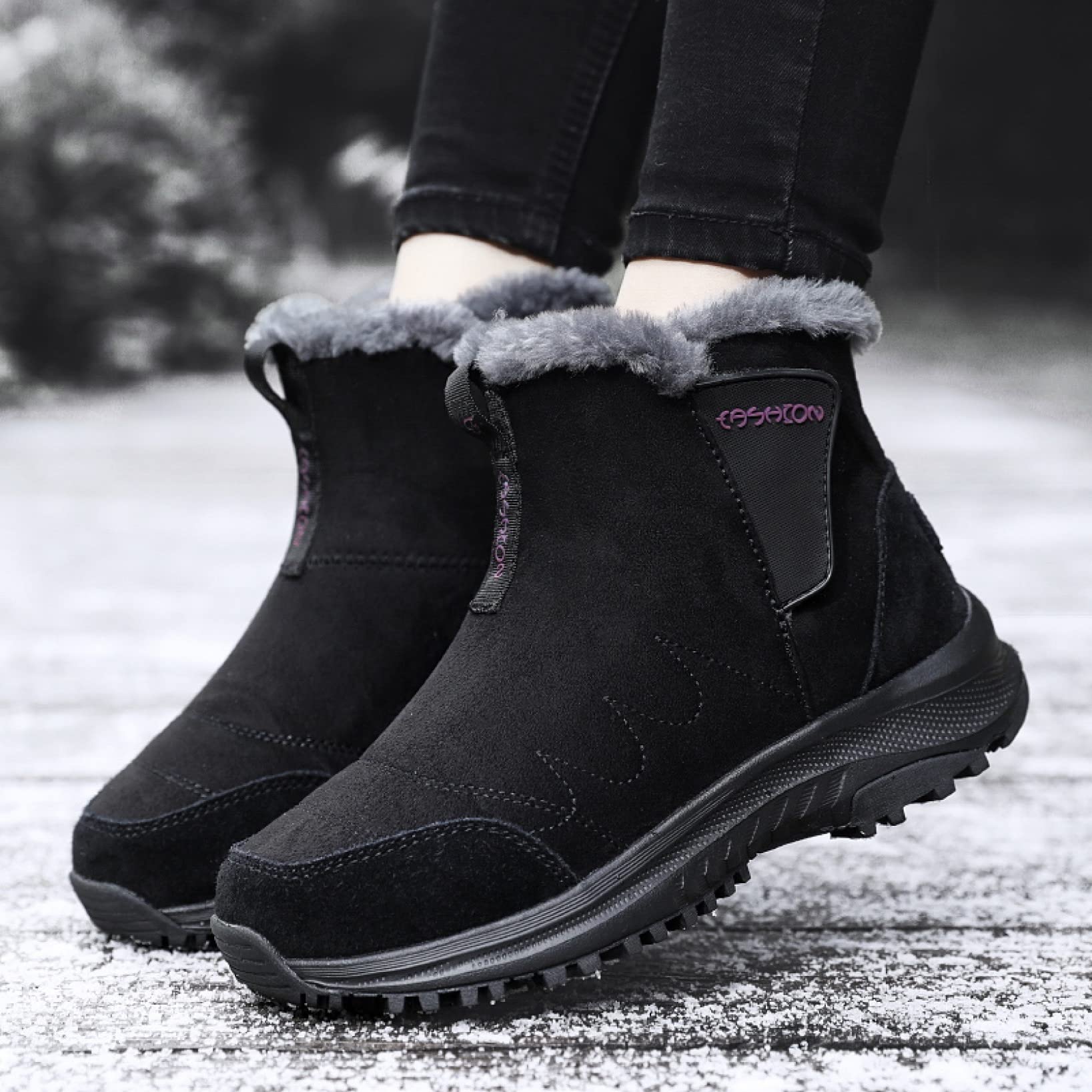 Women's Waterproof Winter Hiking Snow Boots - Warm Fur Lined Slip On Ankle Boots for Women - Non Slip Durable Outdoor Walking Shoes for Cold Weather, Snowy Trails & Casual Winter Fashion