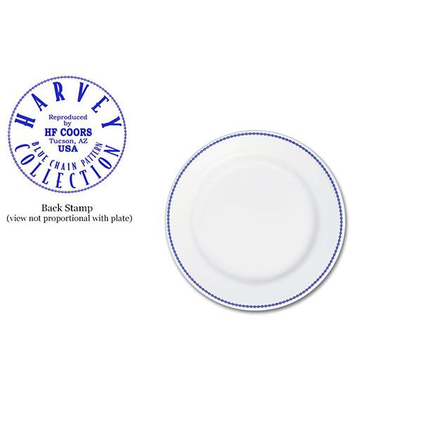 Fred Harvey Blue Chain White & Blue Ceramic Plate – Vintage Style Dinnerware for Home, Restaurant & Special Occasions