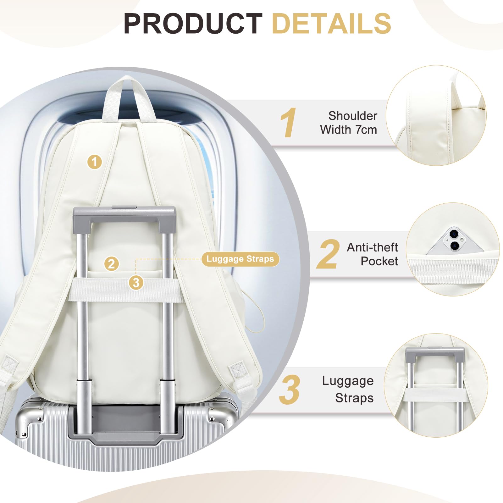 **Waterproof Weradar Backpack for School & College - Stylish & Durable Bookbag for Women, Men, Girls & Boys - Casual Aesthetic Design (Beige) - Perfect for Daily Commute, Travel & Outdoor Activities**