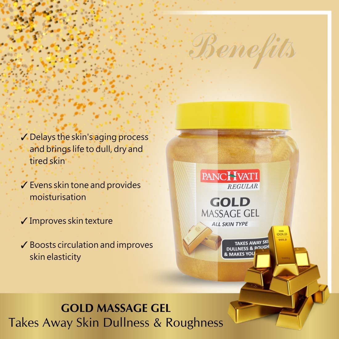 Panchvati Herbals Gold Face Massage Gel - Hydrating & Soothing Treatment for Dry Skin, Redness Relief & Cooling Effect (500ml) | Perfect for Daily Skincare Routine & Post-Sun Care