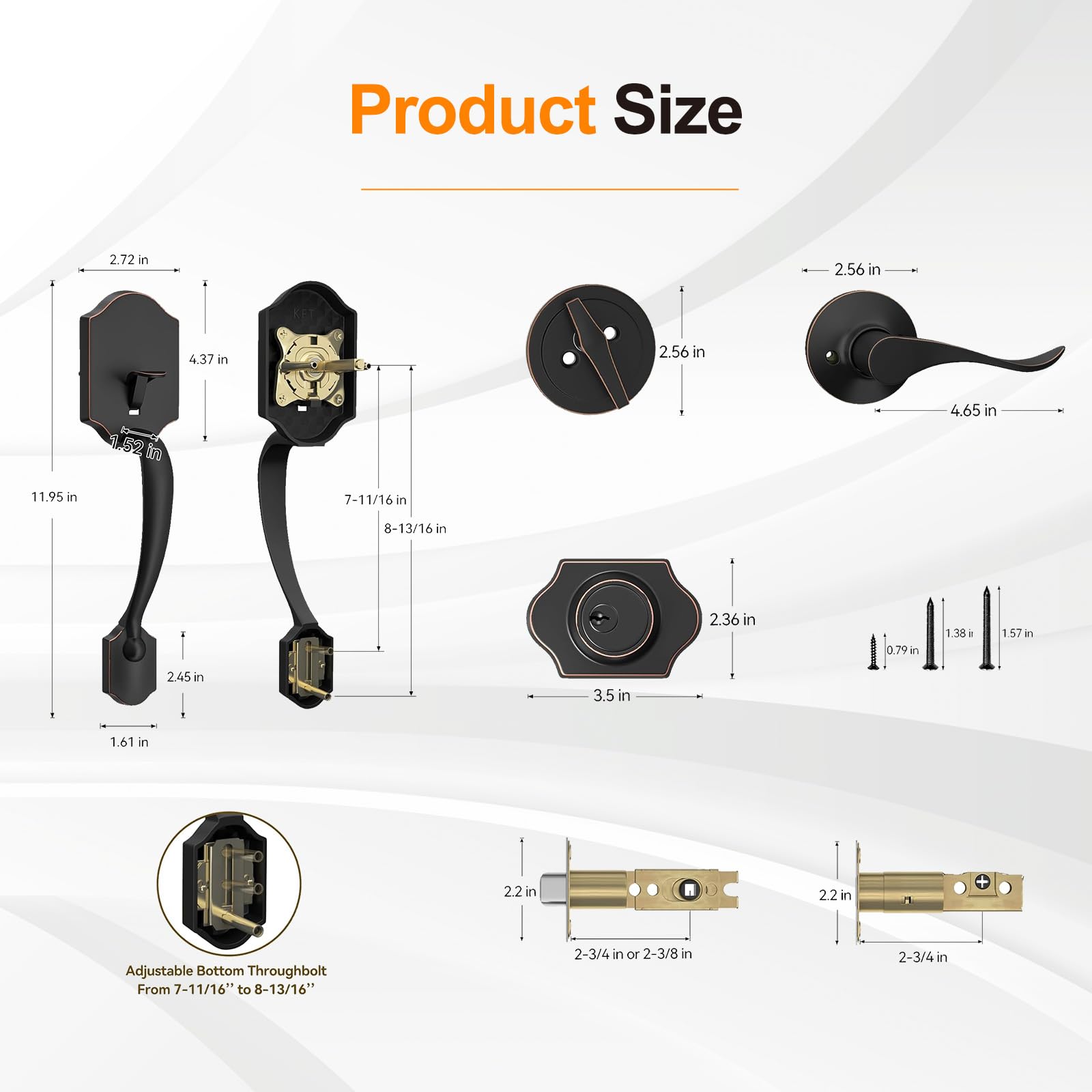 HOSOM Oil Rubbed Bronze Front Door Handle Set with Deadbolt - Single Cylinder Exterior Door Lock for Right & Left Handed Doors - Secure Entry for Homes, Offices & Apartments