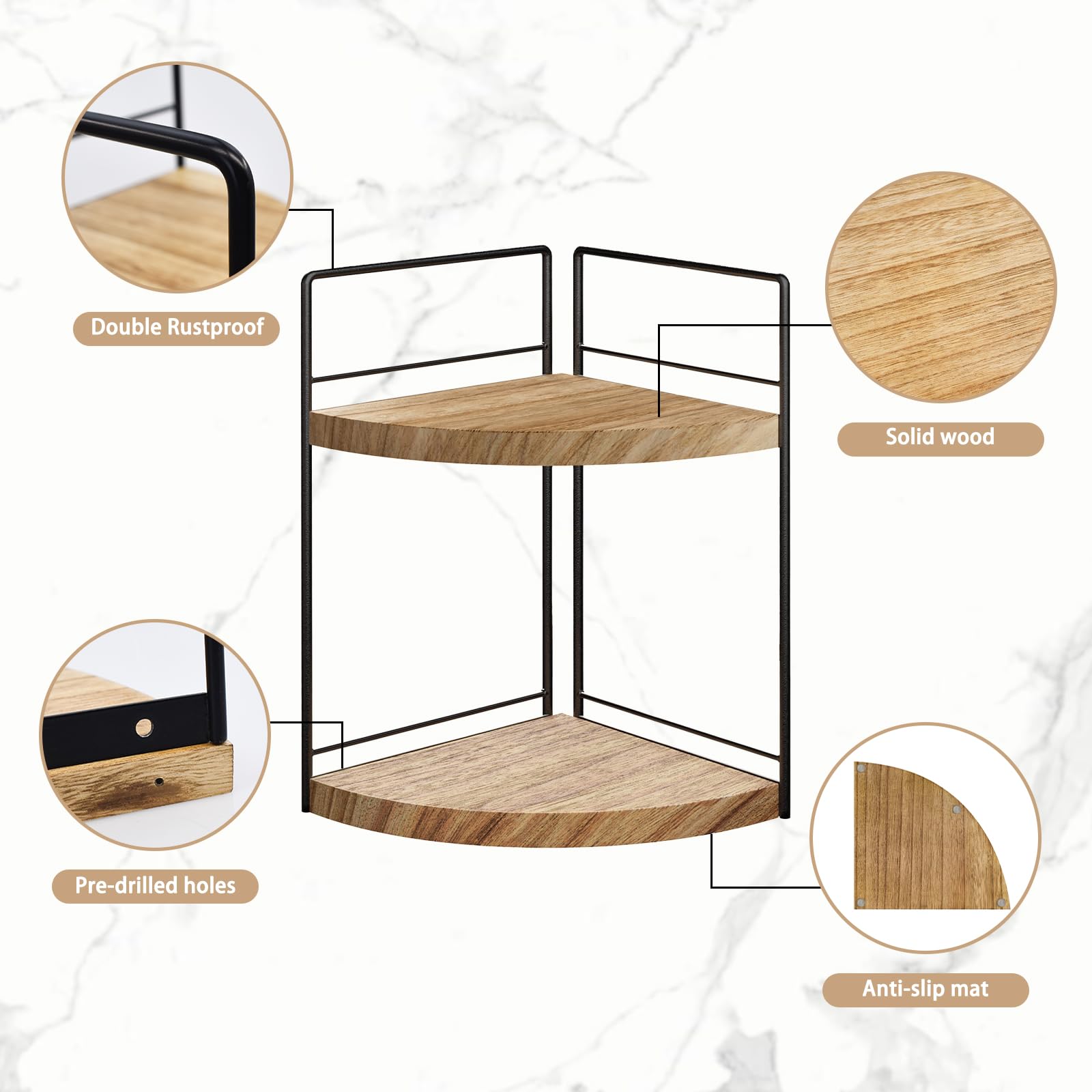 2-Pack Wooden 2-Tier Bathroom Counter Organizer - Corner Vanity Tray for Makeup, Jewelry & Essentials - Perfect for Bathroom, Kitchen & Dresser Storage & Decoration