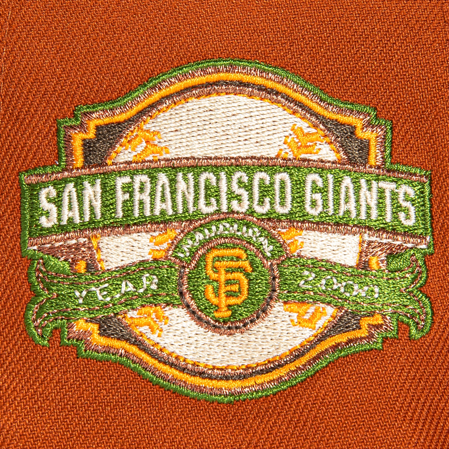 New Era 59Fifty MLB San Francisco Giants Campfire Script Hat with Inaugural Patch - Burnt Orange - Official Baseball Cap for Fans, Streetwear & Outdoor Activities