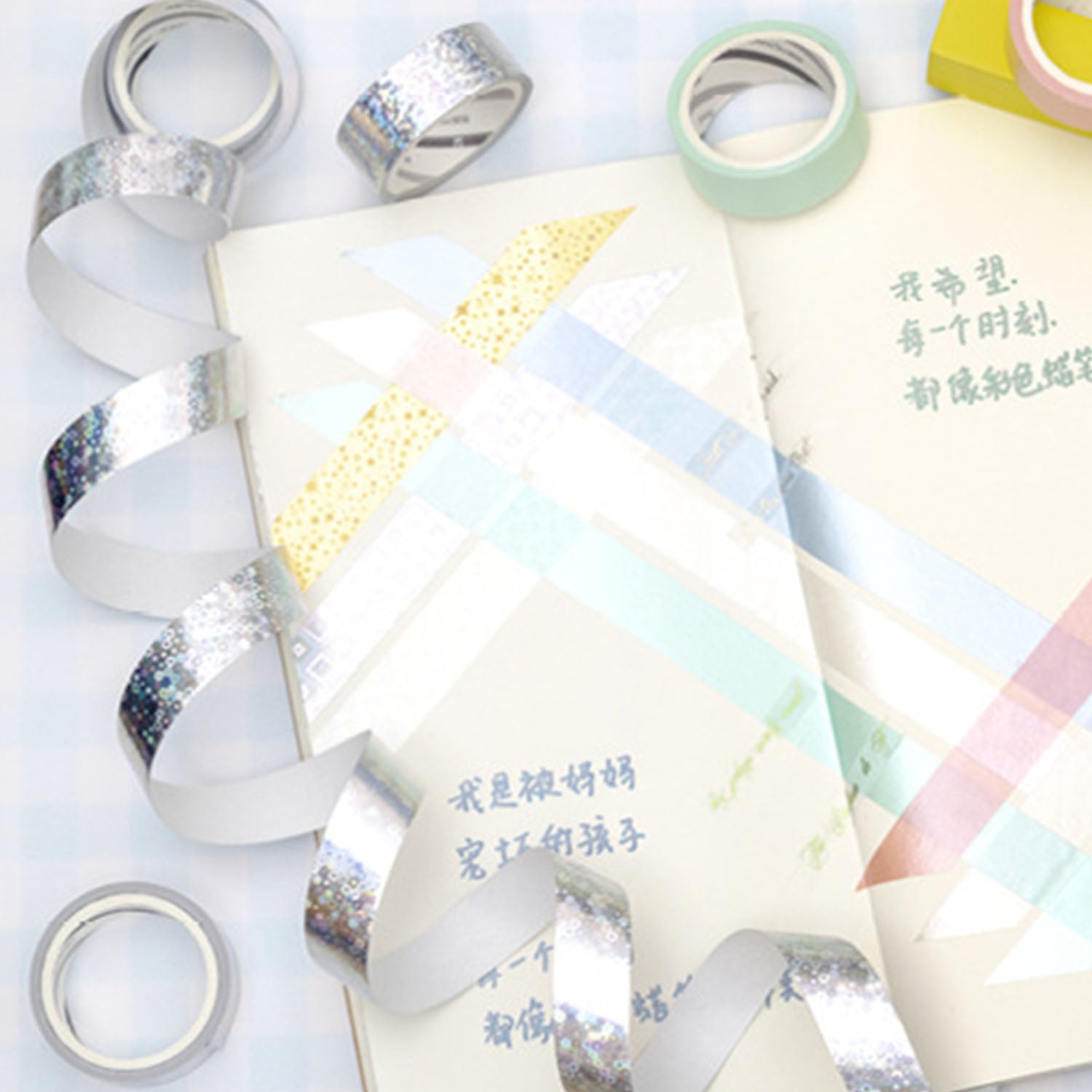 Metallic Silver Washi Tape Set - 5 Rolls of Decorative Foil Paper Tape for Scrapbooking, Journaling, and DIY Crafts