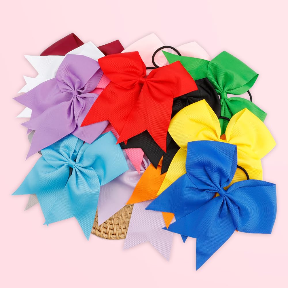Red Cheer Large 8 Inch Hair Bows for Girls - Cheerleading Accessories, Softball Hair Ties, Ponytail Holders & Scrunchies with Bows (2 Pack) - Perfect for Cheer Competitions, School Sports & Dance Performances