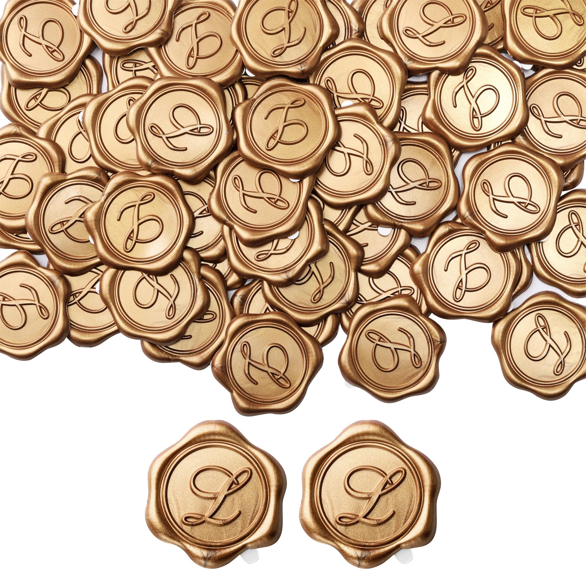 Yoption 100-Pack Self-Adhesive Gold Letter L Wax Seal Stickers - Initial Alphabet Adhesive Wax Seals for Envelopes, Wedding Invitations, Party Favors, Birthday & Christmas Decorations - Perfect for DIY Crafts, Scrapbooking and Vintage Style Correspondence