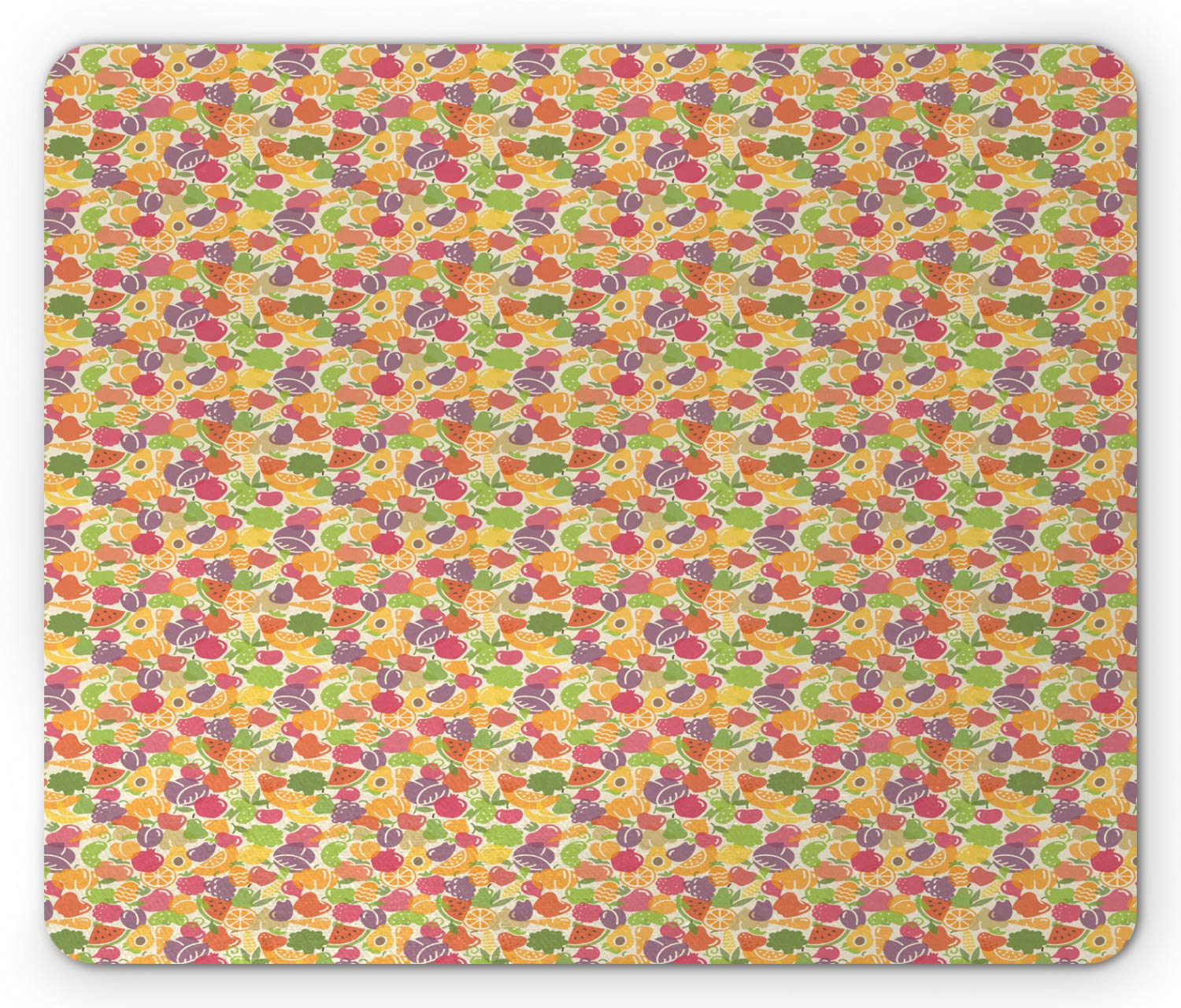 Ambesonne Colorful Summer Fruits Mouse Pad - Non-Slip Rubber Mousepad with Cartoon Fruit Design, Standard Size Rectangle Desk Mat for Office, Gaming & Home Computer Use