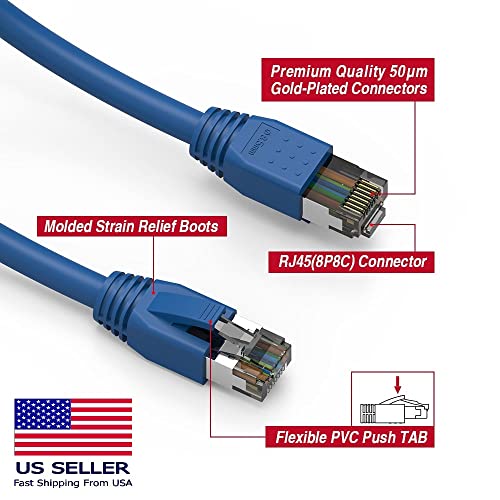 High-Speed CAT 8 Ethernet Cable 40Gbps 2000MHz - Blue Shielded Network Cable for Gaming, Streaming & Home Office - 3ft/6ft/10ft Options