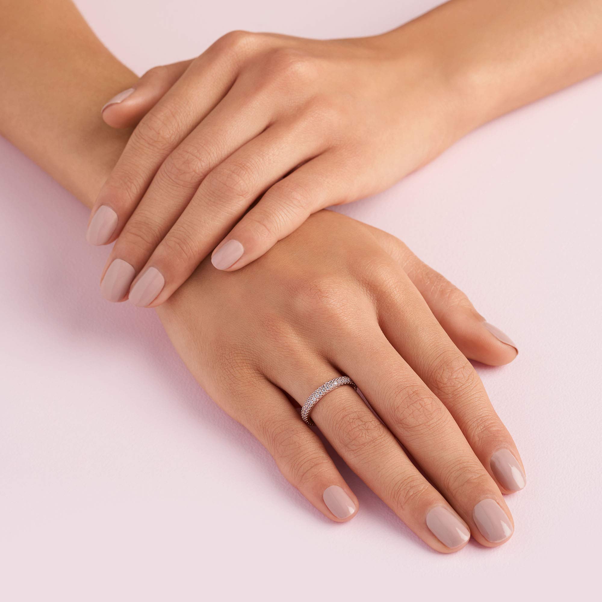 Pandora Rose Gold Cubic Zirconia Ring for Women - Size 5, Elegant Stackable Band for Everyday Wear, Anniversary Gift, Wedding Jewelry