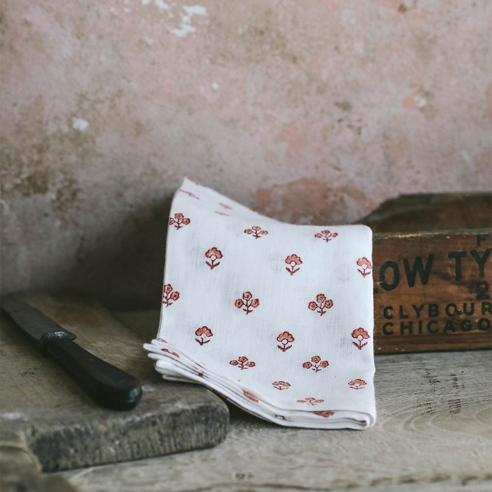 Handmade Block Printed Linen Napkin Set - 100% Natural Red Cotton - Perfect for Dinner Parties, Weddings & Home Decor