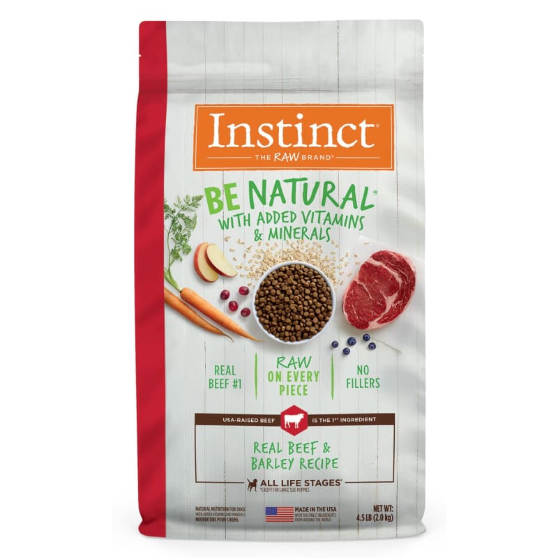 Instinct Be Natural Real Beef & Barley Recipe Dry Dog Food - Grain Free, High Protein (4lb & 20lb) - Healthy Nutrition for Active Dogs & Puppies