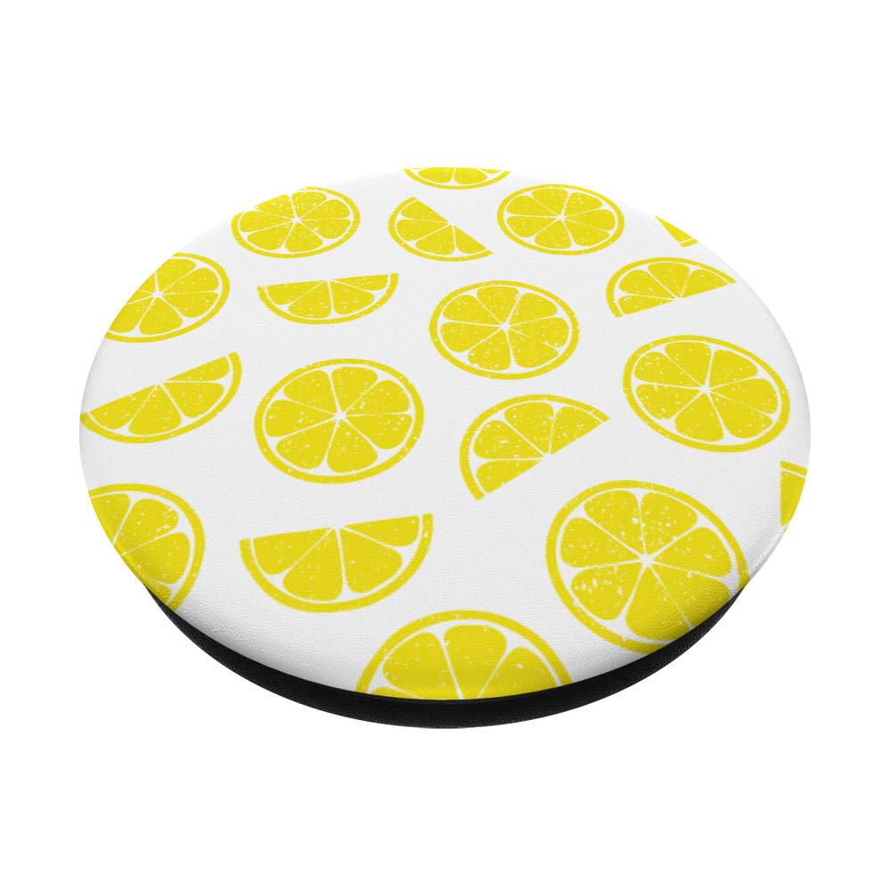 Lemon Slice Pattern Yellow White PopSockets Phone Grip & Stand - Perfect Fruit Lover Gift for iPhone, Samsung & Tablets - Great for Kitchen, Office & Summer Beach Outings