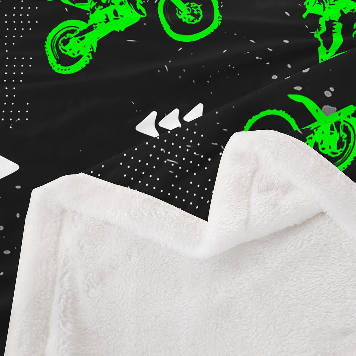 Feelyou Boys Dirt Bike Fleece Throw Blanket - Cool Sports Sherpa Blanket for Kids & Motocross Riders - Plush Fluorescent Green Fuzzy Blanket (Queen 90x90 Inches) - Perfect for Sofa, Bed & Couch - Great Gift for Boys & Motocross Enthusiasts