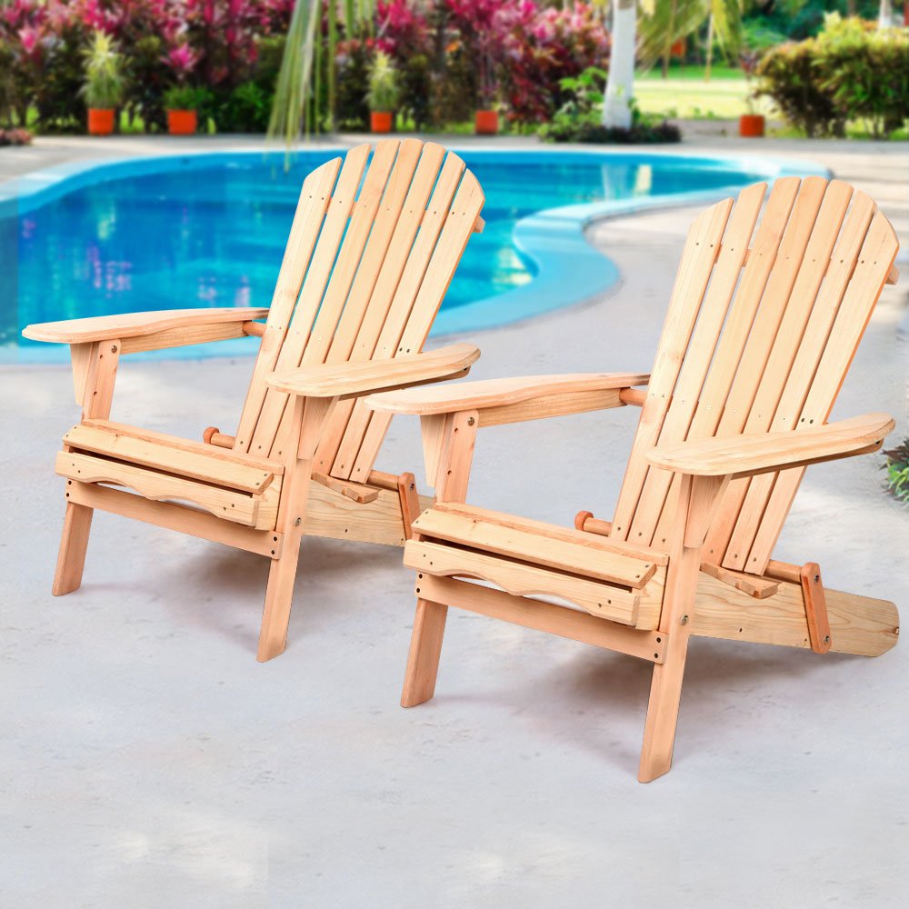 Premium Adirondack Outdoor Chairs - Natural Wooden Patio & Beach Chairs Set of 2 - Perfect for Backyard, Garden, Poolside & Coastal Relaxation