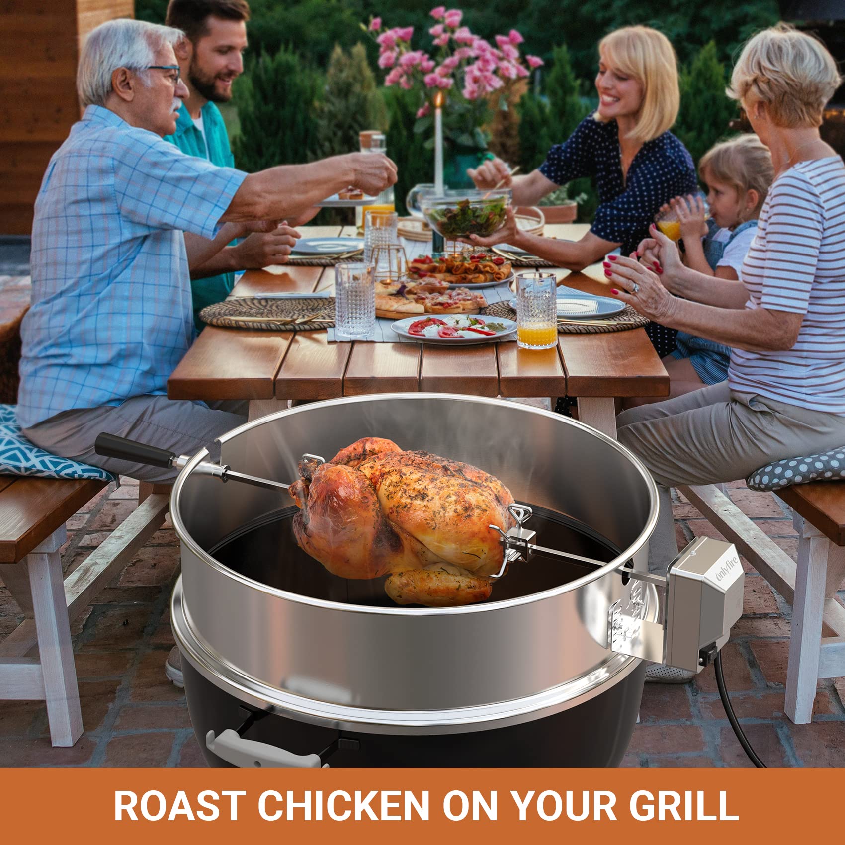 OnlyFire Premium Stainless Steel Rotisserie Ring Kit for Weber 22