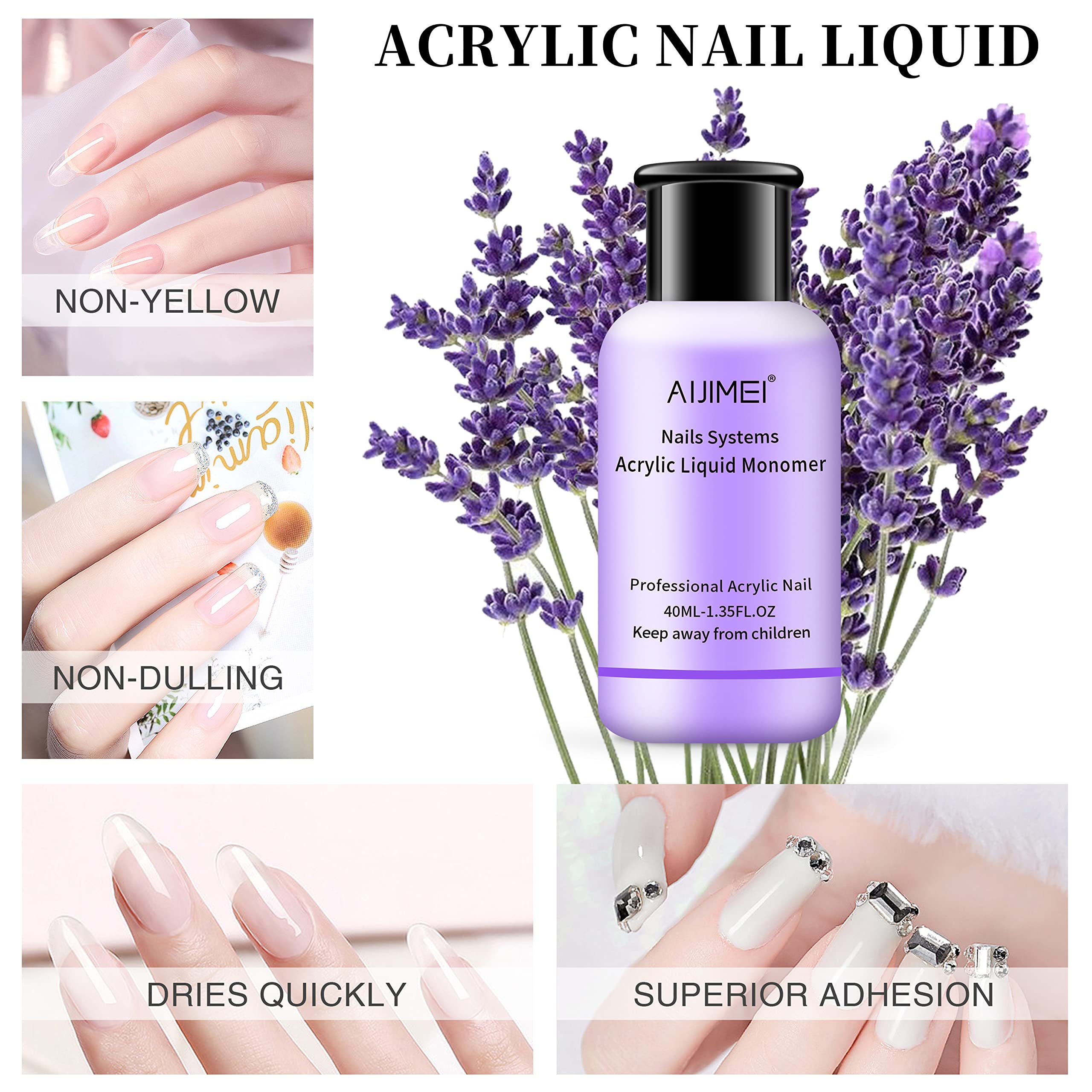 AIJIMEI Professional Acrylic Nail Liquid Monomer 40ml (1.35fl.oz) - Nail Extension & Art Supplies for DIY Beginners & Salon Use - Perfect for Acrylic Nail Enhancements, Manicures & Pedicures