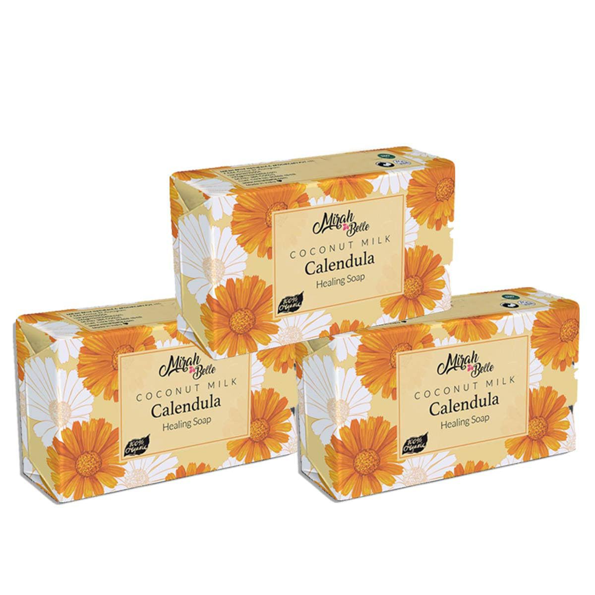 Organic Coconut Milk & Calendula Healing Soap Bar for Sensitive Skin - Pack of 3 (125g Each) - Natural Remedy for Acne, Eczema & Skin Infections - Gentle Cleansing for Face & Body - Perfect for Daily Skincare Routine