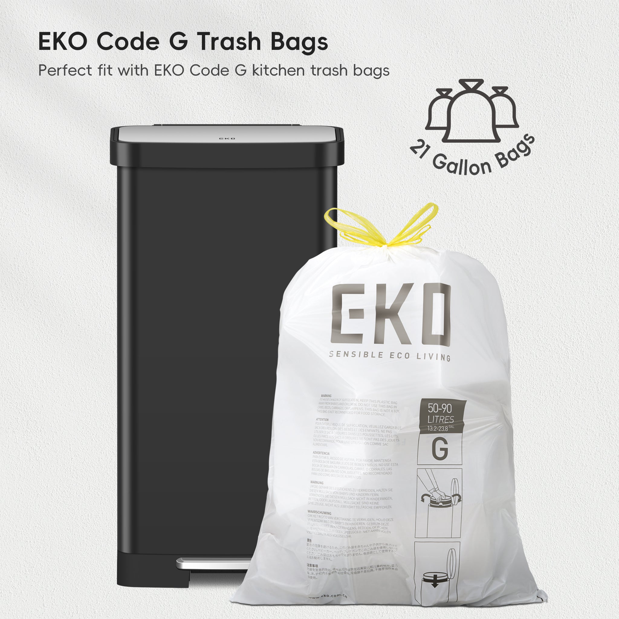 75L / 19.8 Gallon Step Trash Can with Storage Bag Compartment - Matte Black Kitchen Garbage Bin for Home, Office & Outdoor Use