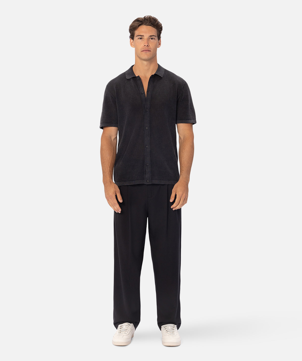 Nanterre Short Sleeve Shirt for Men - Washed Black Cotton Casual Shirt - Perfect for Summer Outfits, Beach Wear & Casual Office Style