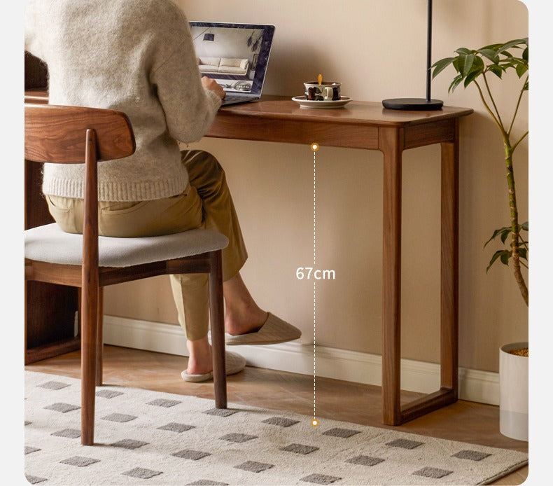 Premium Black Walnut Solid Wood Narrow Writing Desk - Modern Minimalist Home Office & Study Workstation for Small Spaces
