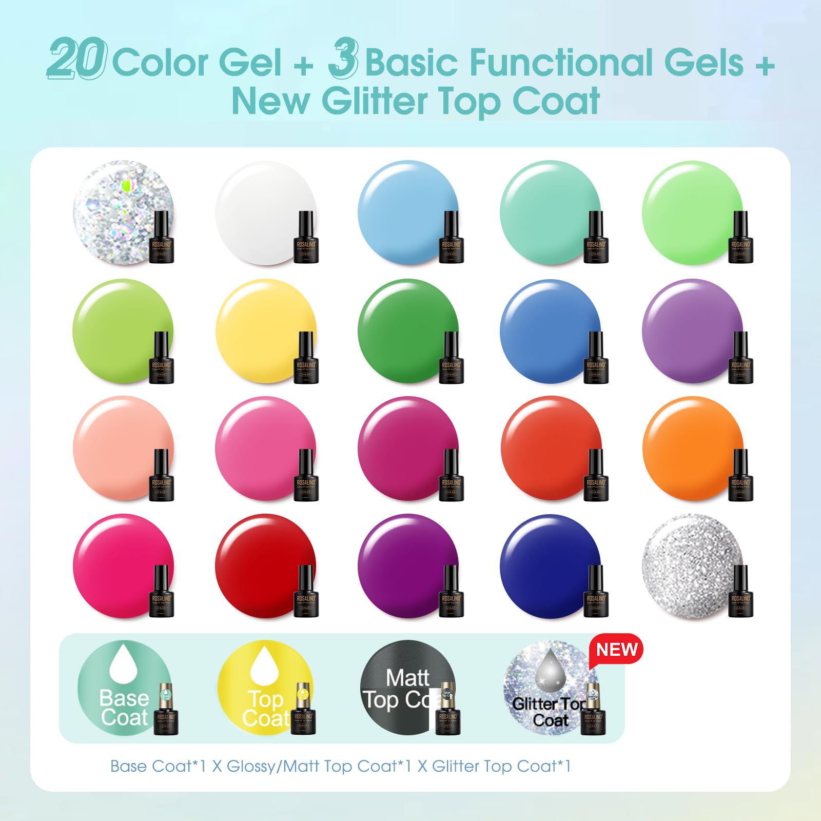 Neon Gel Nail Polish Set - 24Pcs UV Soak Off with Base & Top Coat for Rainbow Nail Art at Home