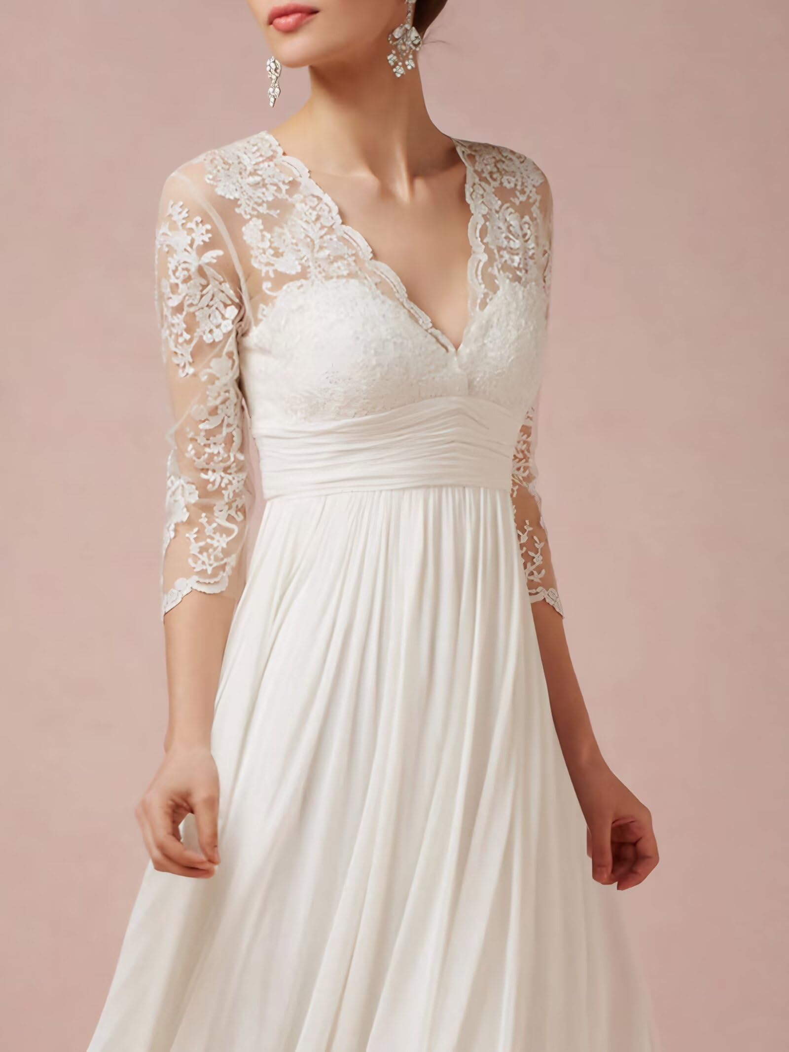 Elegant V-Neck Chiffon Boho Wedding Dress for Women - A-Line Tea-Length Bridal Gown for Beach, Garden & Outdoor Ceremonies