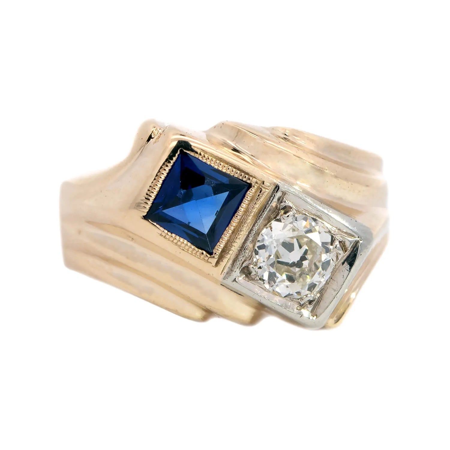Vintage 14k Gold Sapphire and Diamond Ring for Women - Elegant Blue Gemstone Jewelry Gift for Anniversary, Engagement & Special Occasions