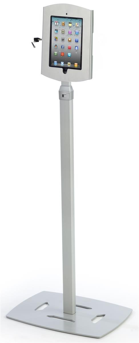 Adjustable Aluminum Floor Stand for iPad & Monitor - VESA 75x75/100x100mm - Secure Silver Stand for Home Office, Studio & Retail Displays