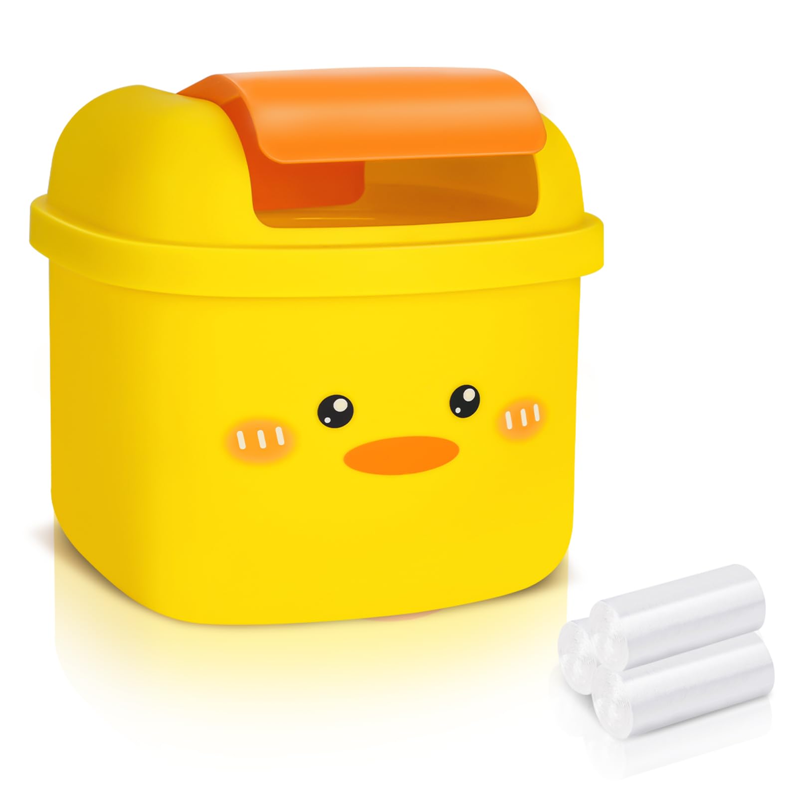 Cute Small Trash Can with Flip Lid - Mini Desktop Garbage Bin in Kawaii Cartoon Animal Shape for Bedroom, Bathroom, Kitchen & Office - Perfect for Home, Dorm, Desk & Vanity Organization (Yellow)