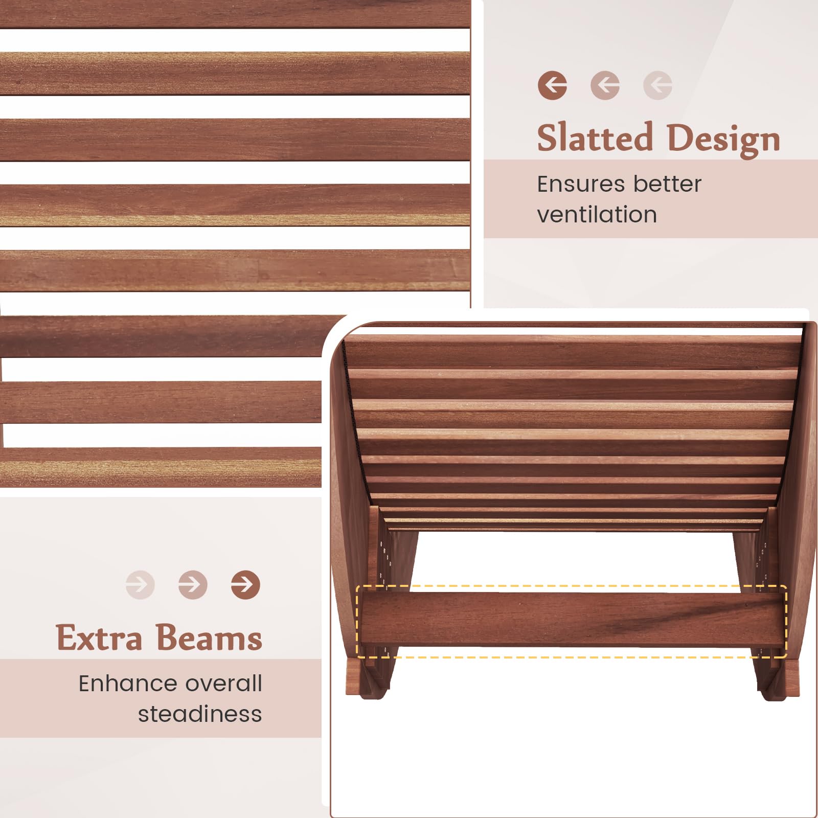 Giantex Outdoor Chaise Lounge Chair Set of 2 - Acacia Wood Patio Lounger with Slatted Design & Rocking Feature, Perfect for Sunbathing, Poolside Relaxation, Beach Lounging, and Backyard Decor