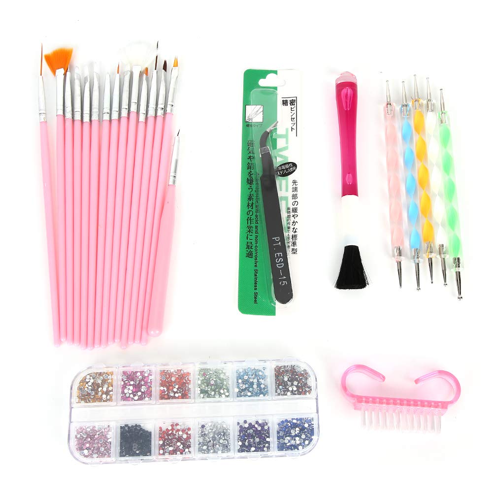 Professional Nail Rhinestones Kit - 5pcs Nail Dotting Pens & 12 Grid Nail Art Beads for Manicure | Salon & DIY Nail Art Tools | Perfect for Home Use, Professional Salons & Gift Giving