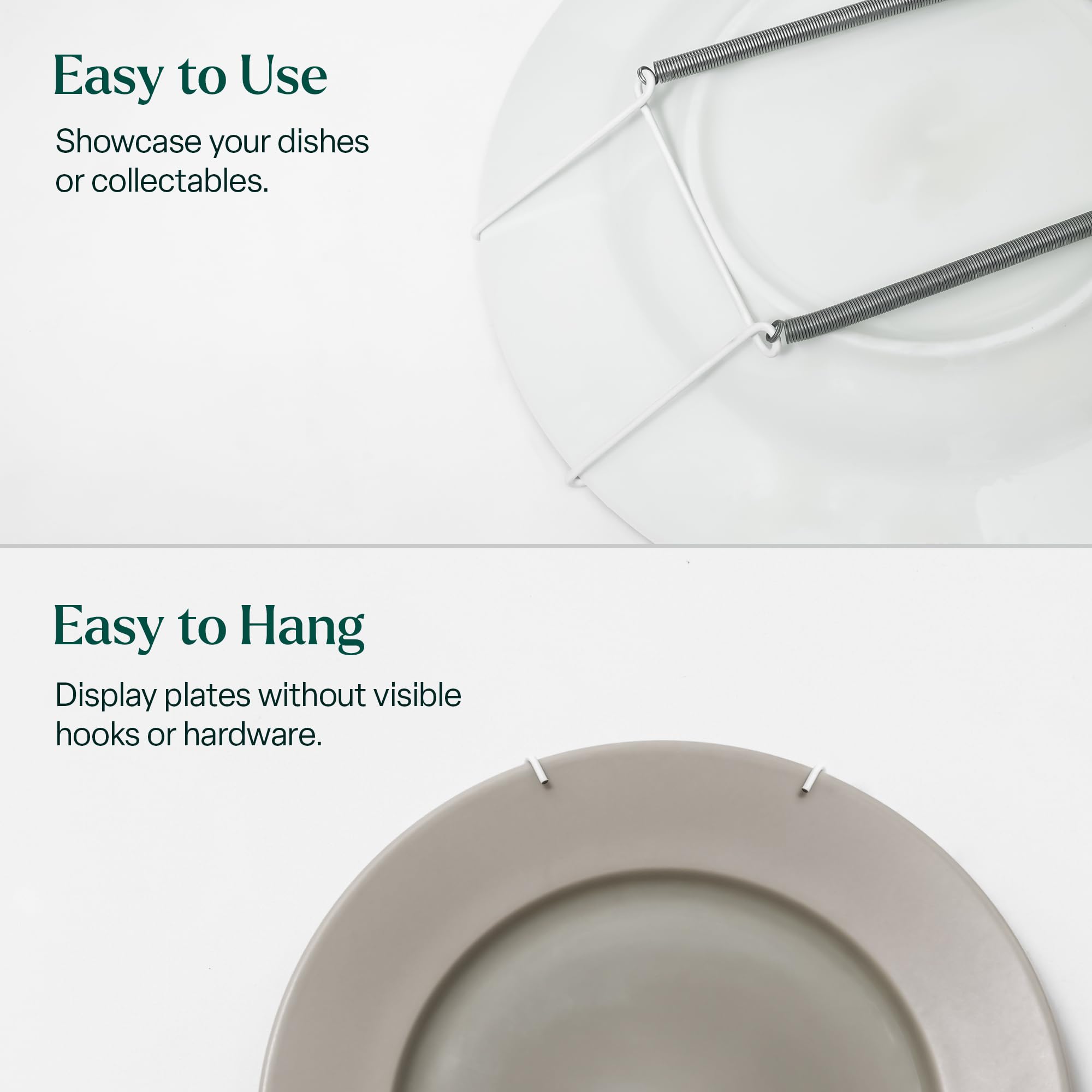 Invisible Plate Hangers for Wall - Decorative Dish Display Holders with Spring Hook | White Plate Hanger (5x7.5 Inch, 13x19cm) | Perfect for Hanging Plates, Platters & Decorative Dishes on Walls in Kitchens, Dining Rooms & Living Spaces